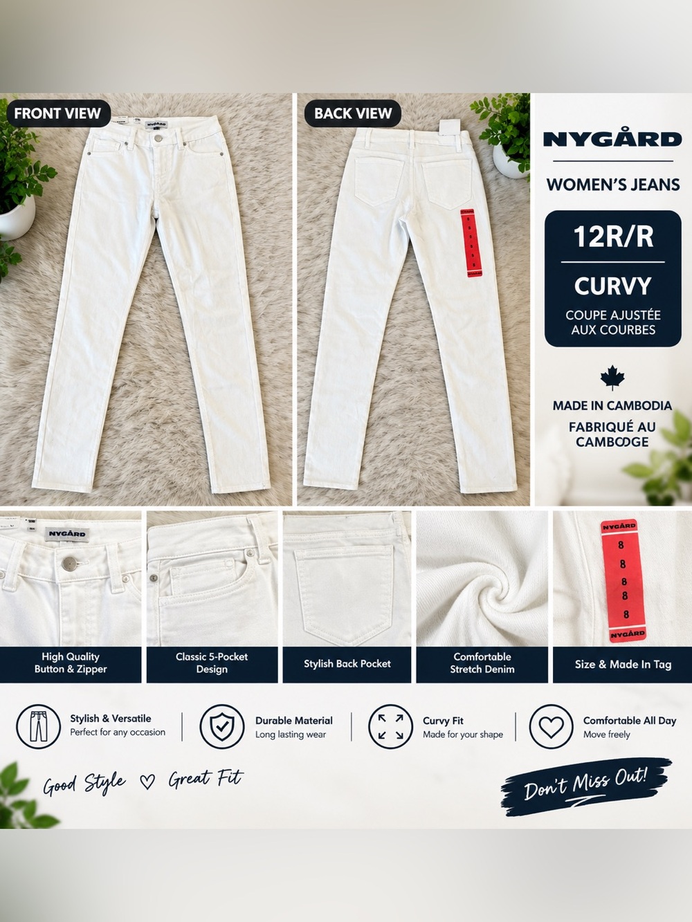 Women's Curvy Jeans - White (12R)